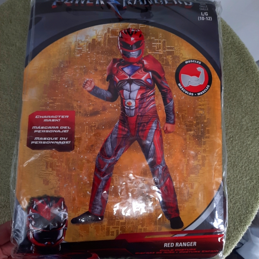 NEW Halloween Red Ranger Costume Child Size L  (10-12) Muscles